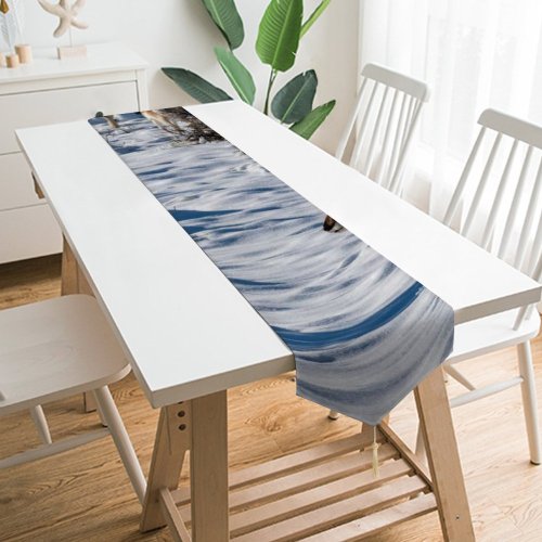 Yanfind Table Runner Frozen Daylight Freezing Scene Frost Wild Herd Frosty Winter Outdoors Deers Scenic Everyday Dining Wedding Party Holiday Home Decor