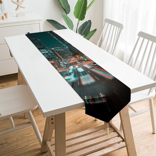 Yanfind Table Runner Bike Blur Tall Street City Lights Francisco Downtown Skyscraper Fast Ipad San Everyday Dining Wedding Party Holiday Home Decor
