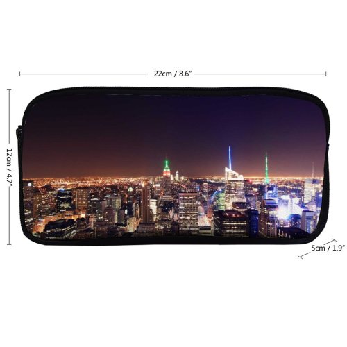 yanfind Pencil Case YHO York City Cityscape Lights Night Time Horizon Exposure Landmark Aerial Rockefeller Center Zipper Pens Pouch Bag for Student Office School