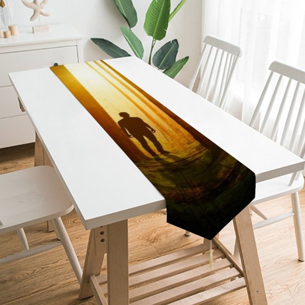 Yanfind Table Runner Backlit Tree Fog Dark Forest Sunlight Sunset Mystery Wood Landscape Evening Light Everyday Dining Wedding Party Holiday Home Decor
