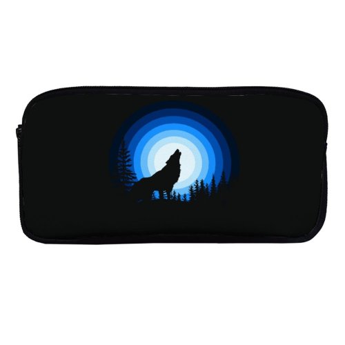 yanfind Pencil Case YHO Suryapraveen Dark Minimal Wolf Howling Silhouette Zipper Pens Pouch Bag for Student Office School