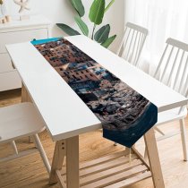 Yanfind Table Runner Cinque Terre Coastline Buildings Town Rocks Harbor Cliff Italy Everyday Dining Wedding Party Holiday Home Decor