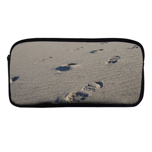 yanfind Pencil Case YHO Sand Winter Coast Beach Footprint Together Ocean Rock Beach Sea Zipper Pens Pouch Bag for Student Office School