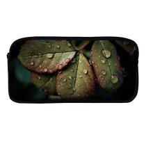 yanfind Pencil Case YHO  Leaves Rainy Drops Closeup Macro  HDR Zipper Pens Pouch Bag for Student Office School