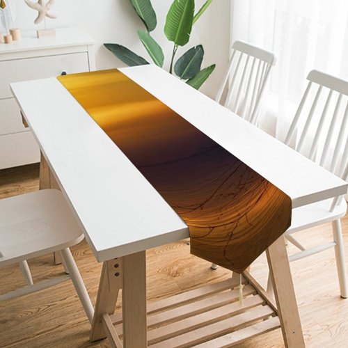 Yanfind Table Runner Backlit Tree Golden Fog Sunset Landscape Evening Travel Light Sun Boat Foggy Everyday Dining Wedding Party Holiday Home Decor
