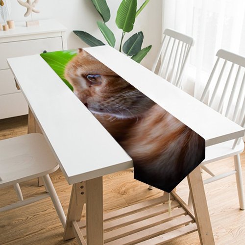 Yanfind Table Runner Funny Curiosity Sit Cute Sleep Cat Young Little Eye Portrait Pet Whisker Everyday Dining Wedding Party Holiday Home Decor