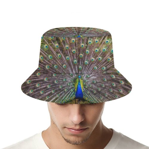 yanfind Adult Fisherman's Hat Paul Carmona Peacock Grass Beautiful Feathers Bird Trees Colorful Fishing Fisherman Cap Travel Beach Sun protection