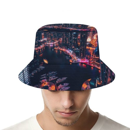 yanfind Adult Fisherman's Hat Daniel Zacatenco Dubai Marina United Arab Emirates Boats Cityscape Modern Architecture Night Fishing Fisherman Cap Travel Beach Sun protection
