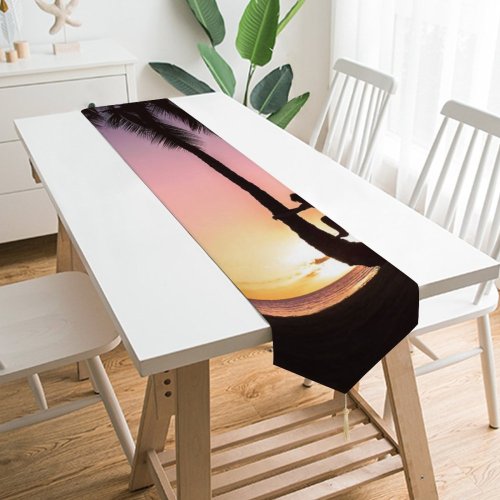 Yanfind Table Runner Backlit Tree Sand Climbing Sunset Landscape Evening Island Beach Sun Sunrise Tropical Everyday Dining Wedding Party Holiday Home Decor