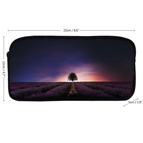 yanfind Pencil Case YHO Sagar Subbaiah Sunset Girl Alone Lavender Farm Fields Dawn Evening Horizon Zipper Pens Pouch Bag for Student Office School