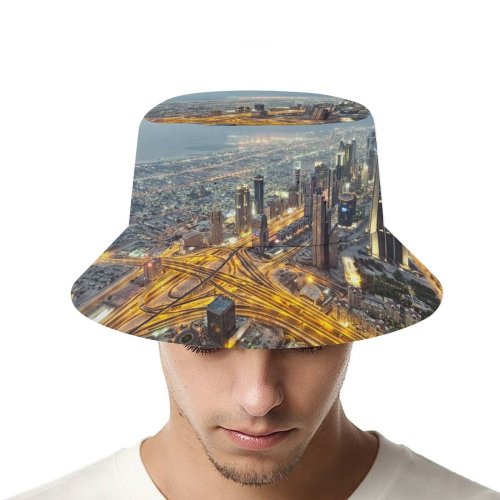 yanfind Adult Fisherman's Hat Dubai City Aerial Cityscape City Lights Exposure United Arab Emirates Skyscrapers High Fishing Fisherman Cap Travel Beach Sun protection