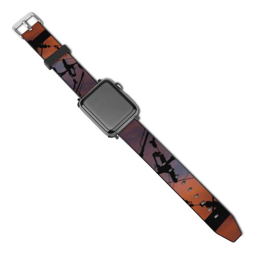 yanfind Watch Strap for Apple Watch  Pole Poles Lines Silhouette Silhouettes Sunset Sunsets Sunrise Sunrises Cloud Clouds Compatible with iWatch Series 5 4 3 2 1