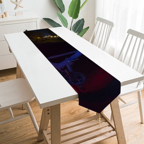 Yanfind Table Runner Bike Road Transportation Dark Outdoors Arch System Trees Lights Wheels Everyday Dining Wedding Party Holiday Home Decor