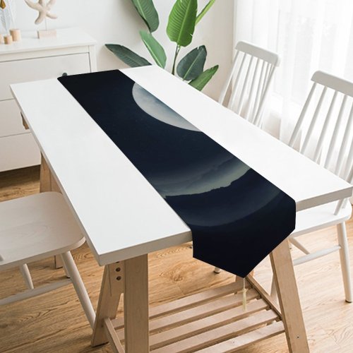Yanfind Table Runner Alexandra Gruber Black Dark Half Moon Stars Mountains Night Everyday Dining Wedding Party Holiday Home Decor