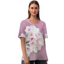 yanfind V Neck T-shirt for Women Flowers Cherry Flowers Cherry Blossom Spring Flowers Summer Top  Short Sleeve Casual Loose