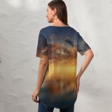 yanfind V Neck T-shirt for Women Johannes Plenio Sunset Tree Flying Birds Sky Clouds Reflections Summer Top  Short Sleeve Casual Loose