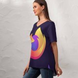 yanfind V Neck T-shirt for Women Technology Firefox Colorful Gradients Summer Top  Short Sleeve Casual Loose