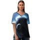 yanfind V Neck T-shirt for Women Comfreak Space Earth Planets Stars Dark Sun Light Astronomy Summer Top  Short Sleeve Casual Loose