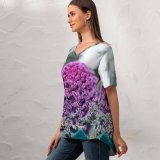 yanfind V Neck T-shirt for Women Floral Flush Magenta Wallpapers Plant Beauty Cabbage Relax Kale Free Natural Summer Top  Short Sleeve Casual Loose