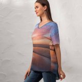 yanfind V Neck T-shirt for Women Sunset Horizon Reflections Noosa Beach Queensland Australia Summer Top  Short Sleeve Casual Loose
