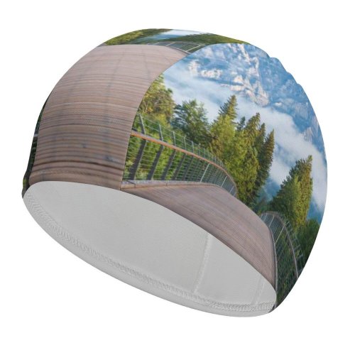 yanfind Swimming Cap Viktor Wooden  Banff National Park Trees  Peak Cloudy Sky Landscape Elastic,suitable for long and short hair