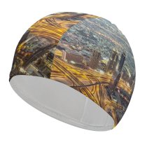 yanfind Swimming Cap Dubai City Aerial Cityscape City Lights Exposure United Arab Emirates Skyscrapers High Elastic,suitable for long and short hair