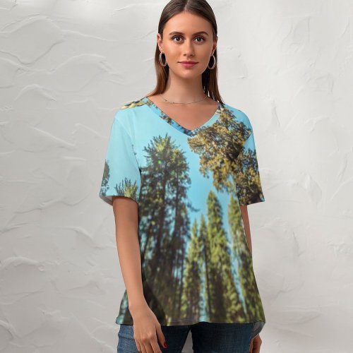 yanfind V Neck T-shirt for Women Andrés Nieto Porras Hot Air Balloon Sequoia National Park California Woods Tall Summer Top  Short Sleeve Casual Loose