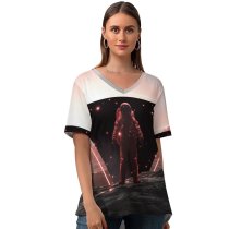 yanfind V Neck T-shirt for Women Gerro Space Astronaut Void ScFi Space Suit Space Adventure Summer Top  Short Sleeve Casual Loose