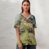 yanfind V Neck T-shirt for Women HQ Landscape Wallpapers Outdoors Cool Scenery Aircraft Art Helicopter Pictures Birds Summer Top  Short Sleeve Casual Loose