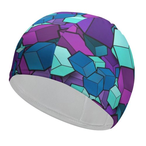yanfind Swimming Cap Abstract Cubes Colorful Patterns Elastic,suitable for long and short hair