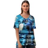 yanfind V Neck T-shirt for Women Sea Ocean Ripple Waves Starfish Stones Beach Underwater Decoration Abstract Colour Shapes Summer Top  Short Sleeve Casual Loose