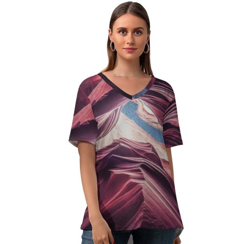 yanfind V Neck T-shirt for Women Grafixart Lower Antelope Canyon Starry Sky Night Arizona USA Summer Top  Short Sleeve Casual Loose
