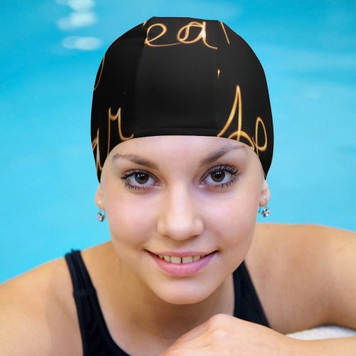 yanfind Swimming Cap Dark Celebrations Year Happy Year's Eve Greetings Holidays January Golden Letters Written Elastic,suitable for long and short hair