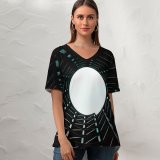 yanfind V Neck T-shirt for Women Black Dark Modern Architecture Building Sky Tunnel Summer Top  Short Sleeve Casual Loose