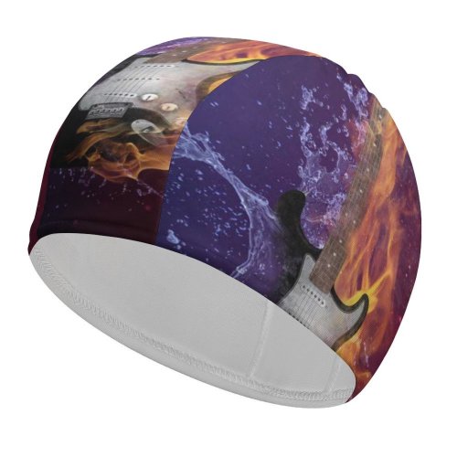 yanfind Swimming Cap Comfreak Electric Guitar Instrument Dark Fire Purple Violet Elastic,suitable for long and short hair