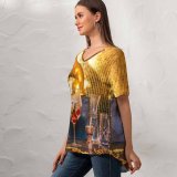 yanfind V Neck T-shirt for Women Bottle Glass Restaurant Mixology Manager Beer Alcohol Party Marketing Goblet Liquor Summer Top  Short Sleeve Casual Loose