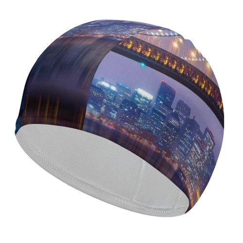 yanfind Swimming Cap GoMustang Bay   Francisco–Oakland Bay  Night City Lights Urban Elastic,suitable for long and short hair