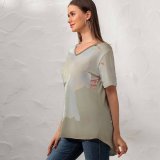 yanfind V Neck T-shirt for Women Anja Dove Leaves Flying Bird Feathers Wings Plumage Branch Summer Top  Short Sleeve Casual Loose