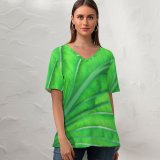 yanfind V Neck T-shirt for Women Translucent Leaf Plant Botany Garden Mata Hoja Blatt Vegetation Terrestrial Flower Grass Summer Top  Short Sleeve Casual Loose