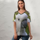 yanfind V Neck T-shirt for Women Sulphur Crested Cockatoo Bird Australia Gras Grey Beak Trusting Confiding Eye Sweet Summer Top  Short Sleeve Casual Loose