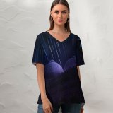yanfind V Neck T-shirt for Women Nouman Younas Black Dark Badshahi Lahore Pakistan Masjid Star Trails Dark Night Summer Top  Short Sleeve Casual Loose