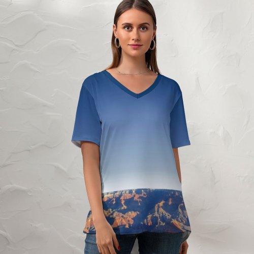 yanfind V Neck T-shirt for Women Mather Point Grand Canyon National Park Arizona Rock Formations Point Travel Tourist Summer Top  Short Sleeve Casual Loose