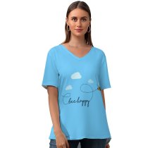 yanfind V Neck T-shirt for Women Minimal Bee Happy Clear Sky Sky Clouds Bee Summer Top  Short Sleeve Casual Loose