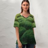 yanfind V Neck T-shirt for Women Iceland Grassland Traveller Grass Wallpapers Plant Meadow Travel Outdoors Tree Mound Summer Top  Short Sleeve Casual Loose