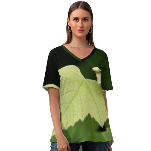 yanfind V Neck T-shirt for Women Vine Leaf Grape Grapes Leaves Wine Flower Plant Tree Thimbleberry Flowering Vitis Summer Top  Short Sleeve Casual Loose