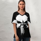 yanfind V Neck T-shirt for Women TheGoldenBox Dark Minimal Punisher Marvel Comics Skull Summer Top  Short Sleeve Casual Loose