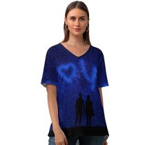 yanfind V Neck T-shirt for Women Gerd Altmann Love I Love You Starry Sky Couple Silhouette Heart Valentines Summer Top  Short Sleeve Casual Loose
