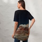 yanfind V Neck T-shirt for Women MacOS Big Sur Night Sedimentary Rocks Desert Starry Sky Dark IOS  Summer Top  Short Sleeve Casual Loose