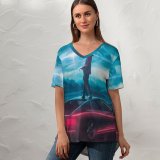 yanfind V Neck T-shirt for Women Vitaliy Art Sci Fi Spaceship Alien Flying Saucer UFO Summer Top  Short Sleeve Casual Loose