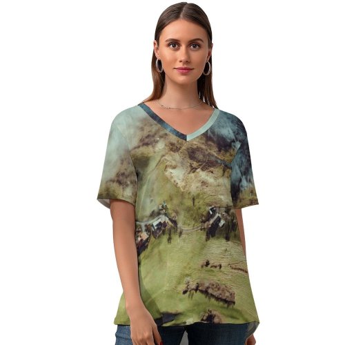 yanfind V Neck T-shirt for Women HQ Landscape Wallpapers Outdoors Cool Scenery Aircraft Art Helicopter Pictures Birds Summer Top  Short Sleeve Casual Loose